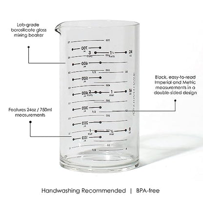 Cocktail Mixing Glass - Ethan+Ashe - Lab Series - 750 ML Dishwasher Safe, Borosilicate Glass - Bar Tools & Bartender Accessories - Batch Drink Mixing Beaker
