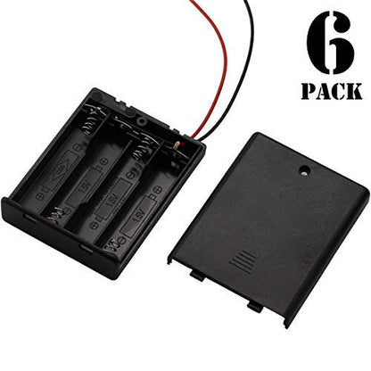 6 Pieces 4 Slots x 1.5V AAA Battery Case Holder Battery Spring Clip Storage Box Wire Leads with On/Off Switch - size: 6 x 4 Slots AAA with Switch