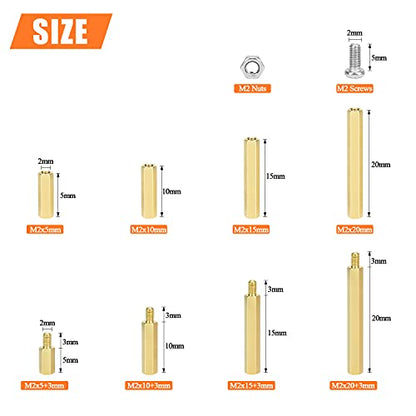 HELIFOUNER 240 Pieces M2 Male Female Hex Brass Spacer Standoff Screw Nut Assortment Kit - size: M2 Brass Standoff Kit