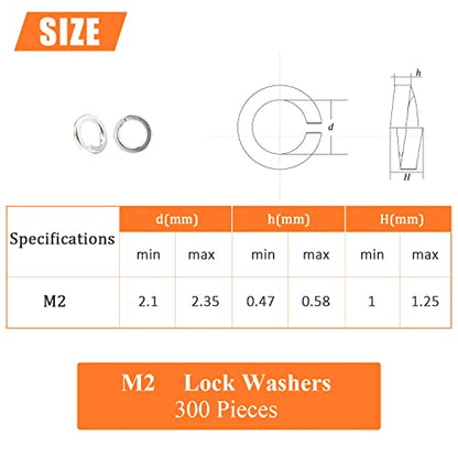 HELIFOUNER 300 Pieces M2 Stainless Steel Split Lock Washers, 304 Stainless Steel Spring Lock Washers for Screws Bolts, Silver - color: Silver, size: M2 (300 PCS)