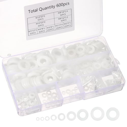 PATIKIL Nylon Spacers Assortment, 600Pcs Plastic Spacer M2 M2.5 M3 M4 M5 M6 M8 M10 M12 Spacer Screw Standoff Round Electrical Outlet Spacer Screw Bolts Hardware Receptacle, White - color: White