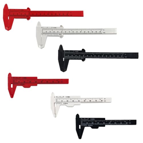 6 Pack Mini Caliper Plastic Vernier 80mm +150mm Sliding Gauge Ruler mm/in Scale Measure Tool for Student Office House Shop Workspace School Jewelry (3 Inch + 6 Inches Black White Red)