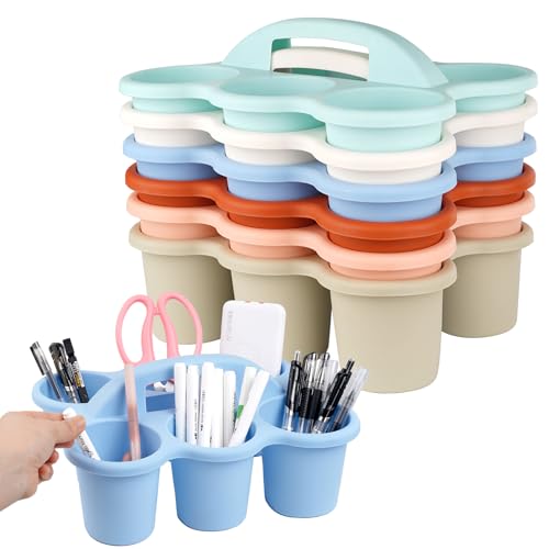 6 Color Plastic Classroom Caddy with Handle, Multipurpose Organizer, Portable Art Craft Caddy, Stackable Desk Organizer, For Stationery & Craft Tools