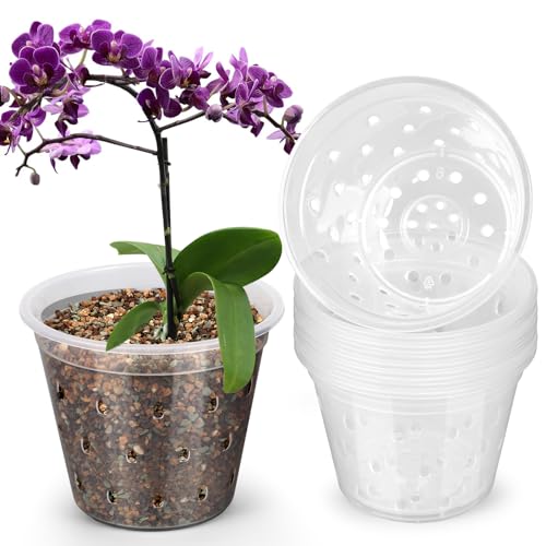 FUIJOL Orchid Pot, 8 Pack 4 Inch Clear Orchid Pots with Holes for Repotting, Breathable Slotted Plastic Orchid Planters with Drainage for Root Health Indoor Outdoor - size: 4 Inch