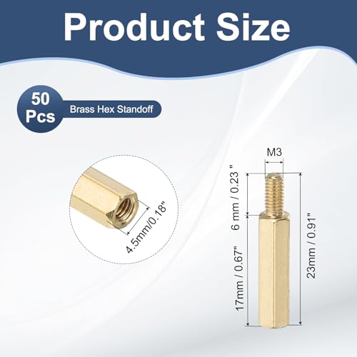 PATIKIL 50 Pcs Male to Female Thread Spacer Screws M3 x 17mm + 6mm Brass Hex Standoff PCB Motherboard Spacer Screw Nut for Drone Quadcopter Computer Electronic Projects Circuit Board - size: M3 x 17mm + 6mm