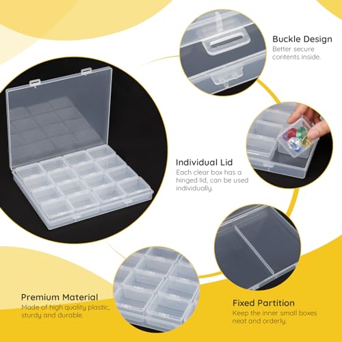 Segbeauty Large Bead Storage Box, 16 Grids Clear Gem Organizer with Hinged Lid, 2 Pack Empty Plastic Container Small Parts Organizing Storage Box for Jewelry Diamond Seed Hardware Craft Accessories - size: 16 Count (Pack of 2)