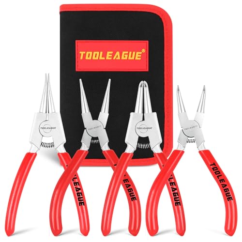 TOOLEAGUE 5" Small Snap Ring Pliers Set, Mini Circlip Pliers Kit, 4 Pcs - size: 5 inches (Bent/Straight, Internal/External, 4Pcs)