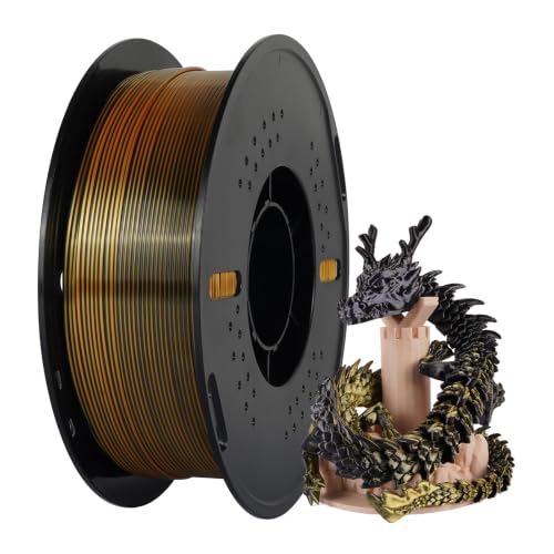 Kingroon Silk PLA Filament, Dual Color PLA Filament, Multicolor 3D Printer Filament, Dimensional Accuracy 1.75mm (+/-0.02mm) 1kg Spool(2.2lbs), Black Gold - color: 1kg-black Gold, size: 1KG
