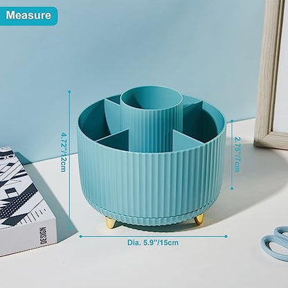360 Degree Rotation Pen Holder, 5 Slots Office Desk Pen Organizer Multi-Functional Pencil Cup Makeup Brush Holder Office Business Card Pen Pencil Stationery Holder Storage Box Blue - color: Blue