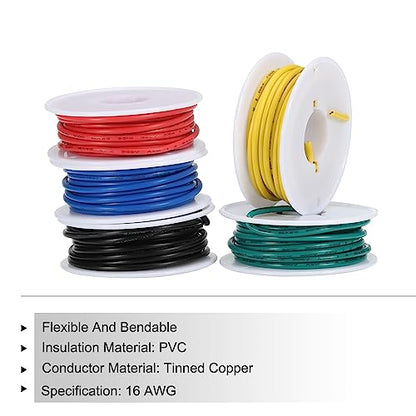 MECCANIXITY 16AWG Wire 16 Gauge Electrical Wire, PVC 1007 Stranded Wire Hook Up Wire Tinned Copper Wire 25m(82ft) 5 Colors for DIY and Wiring Applications - size: 16AWG,82ft