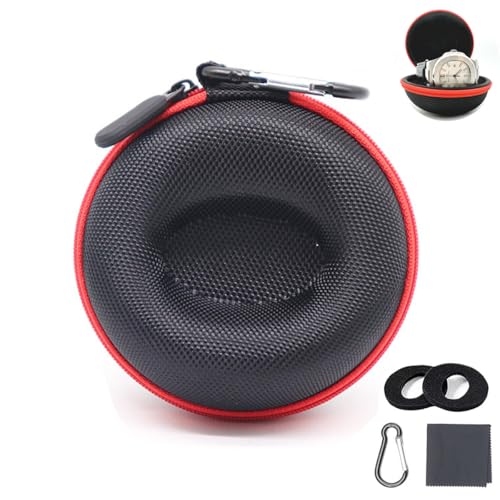 Travel Watch Case, TICFROG Portable Single Watch Case Roll Storage Box for Men's Wristwatches & Smart Watches up to 50mm with 7.08'' X 7.08'' Cleaning Cloth, Blcak Red - color: Black Red