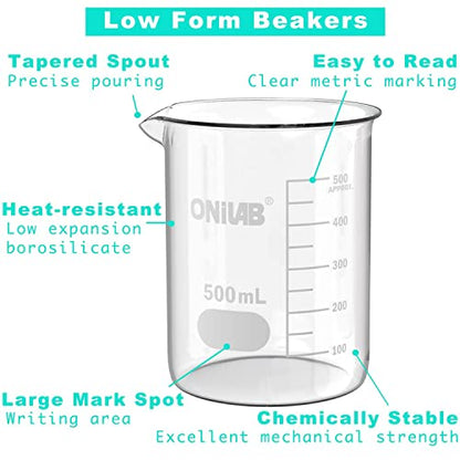 ONiLAB 250mL Glass Beaker, 6 Pcs, Borosilicate Glass - style: 250ml-6pcs