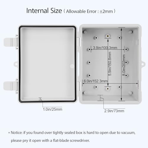 Junction Box ABS Plastic IP65 Waterproof Dustproof Universal Electrical Enclosure, Hinged Shell Outdoor and Indoor Usage Project Box, 8.7"x 6.7" x 4.3"(220x170x110mm), Grey - size: 8.7" x 6.7"x 4.3" (1pc)