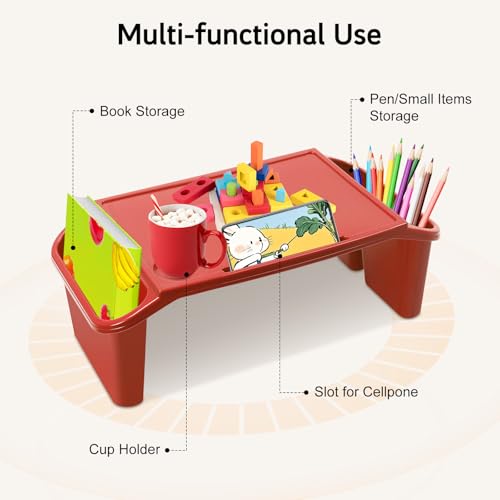 6PCS Kids Lap Desks with Side Storage, Stackable Plastic Lap Trays - color: Red+green+yellow+blue+black+white