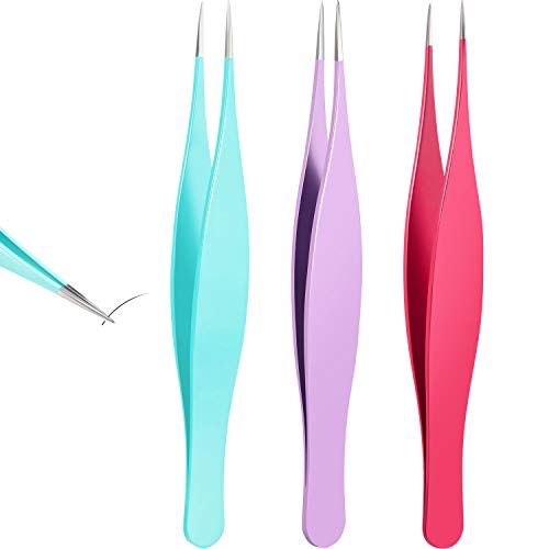 Mudder 3 Pcs Pointed Tweezers Ingrown Hair Eyebrow,Rose Red, Purple, Blue - color: Pink