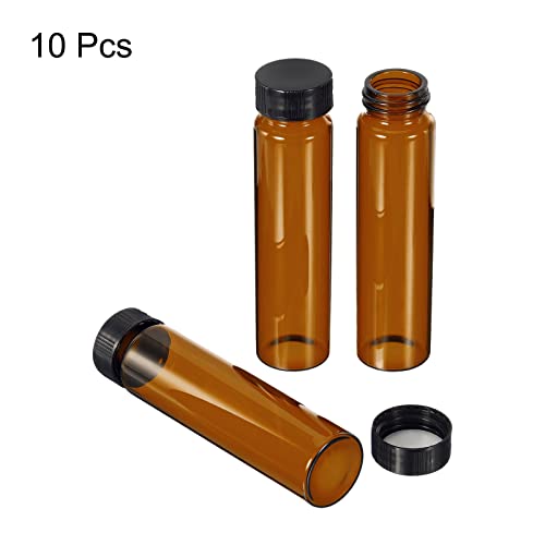 PATIKIL 50mL Reagent Media Bottle, 10 Pack Round Glass Storage Bottles Plastic Screw Cap for Lab Home, Brown - size: 50mL