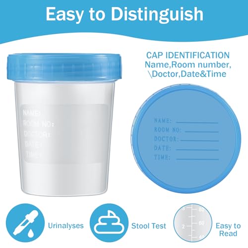 25 Pcs Urine Specimen Cups with Lids Urine Sample Cups, Blue Lids - color: Blue Lids