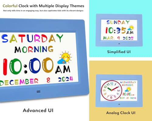 MASSII Digital Teaching Clock Talking Time, 24 Alarms Custom Reminders, Checklist to-Do List, Auto DST & Calendar Display, Sleep Trainer, Easy to Use for Kids Birthday Gift- Blue with Remote - color: Kids-blue