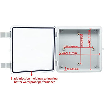 Junction Box, Hinged Clear Cover IP67 Waterproof ABS Project Box with 2 NPT 1/2" Cable Gland, Electrical Box Enclosure with Mounting Plate & Wall Bracket 5.9 x 5.9 x 3.5inch(150x150x90mm) - color: Transparent, size: 5.9"x5.9"x3.5"