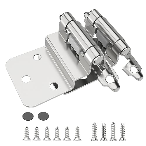 Chibery 3/8 Inch Inset Cabinet Hinges, 50 Pack Self Closing Flush Face Mount Hinges with Door Bumper, Variable Decorative Hardware for Bathroom, Furniture, Kitchen Cabinet Doors, Brushed Nickel - color: Brushed Nickel