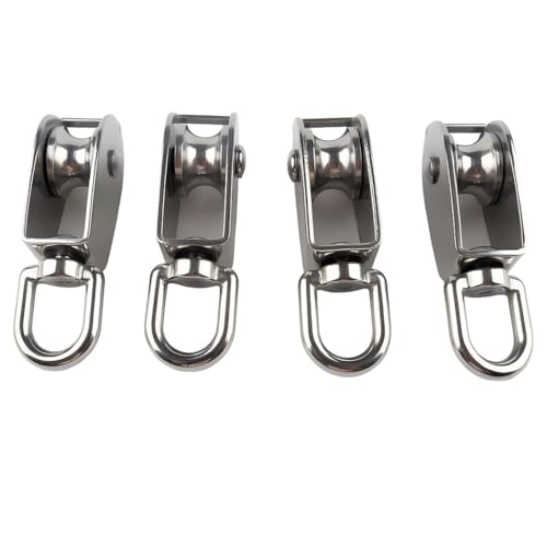 4Pcs M15 Stainless Steel Single Pulley Block Silver Wire Rope Hanging Towing Wheel Lifting Crane Swivel Pulley - size: M15-4PCS