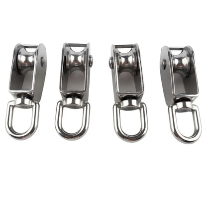 4Pcs M15 Stainless Steel Single Pulley Block Silver Wire Rope Hanging Towing Wheel Lifting Crane Swivel Pulley - size: M15-4PCS