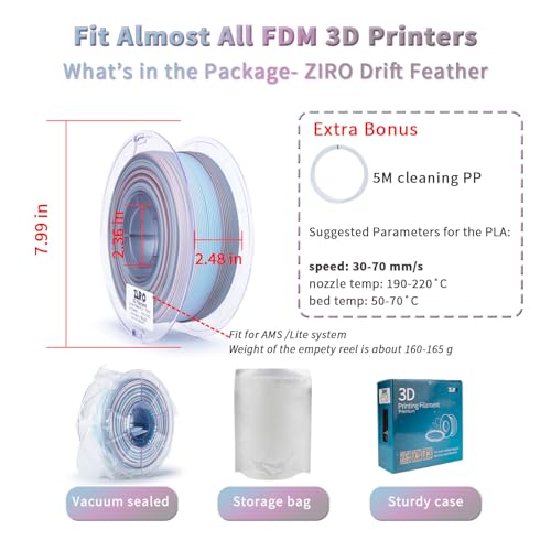 ZIRO 3D Printer Filament, Fast Color Change, Matte PLA 1KG, Drift Feather - color: Drift Feather (Matte)