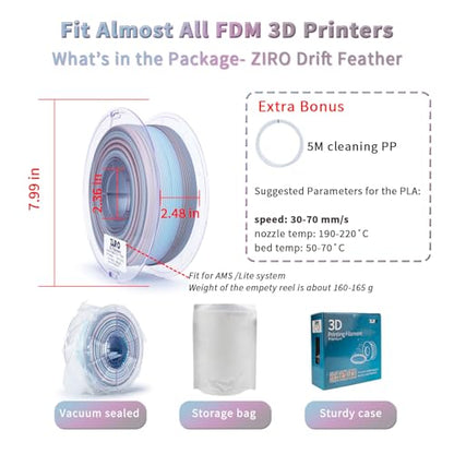 ZIRO 3D Printer Filament, Fast Color Change, Matte PLA 1KG, Drift Feather - color: Drift Feather (Matte)