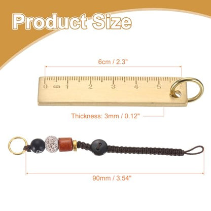 HARFINGTON Gold Brass Ruler 6cm Metric Scale Straight End Ruler with Pendant for Gift Classroom Home Office