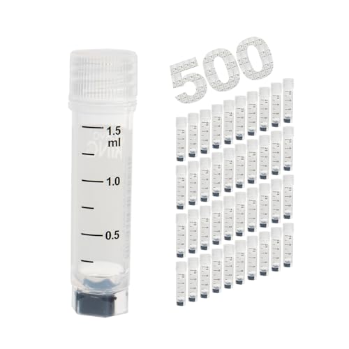 Multi-Coded Cryovials, 1.5ml Cryotubes, 500 Pcs Sample Vials, Sterilisation Tubes with Clear Caps, Polypropylene Lab Vials for Low Temperature Storage from -196°C to 121°C - color: Clear, size: 1.5ml