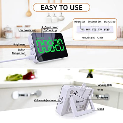 Samshow Rechargeable Digital Kitchen Timer, Green, 5 Inch - color: Green