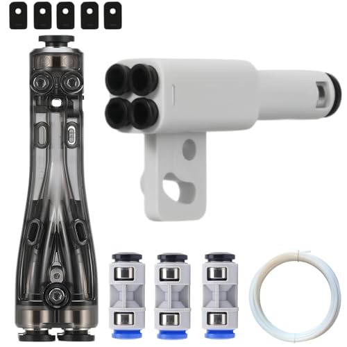 4-in-1 PTFE Adapter Combo Pack, Standard and Upgraded with Silicone Cleaning Wiper, Multi-AMS Expansion Hub for 3D Printer P1/X1/A1/H2 Series, Includes 6.6FT PTFE Tube and Couplers - size: UPGRADED 5pcs