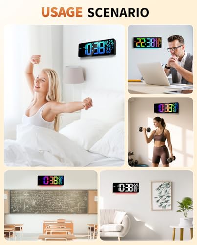 17.2" Large Digital Wall Mount Clock,Alarm,Big LED,Rectangle