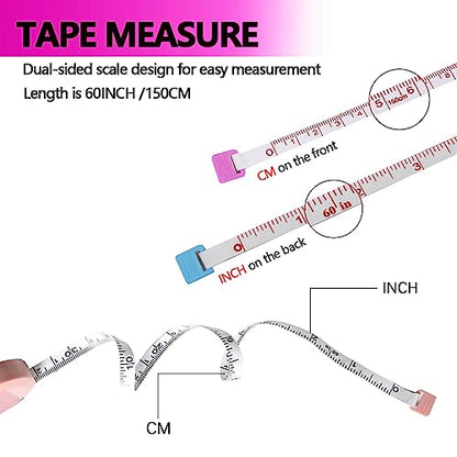 3 Pack Tape Measures Retractable Measuring Tape for Body, 60-Inch 1.5 Meter Dual Sided Flexible Ruler for Medical Craft Fabric Cloth Sewing Tailor Weight Loss Body Measuring Tape (Blue, Purple, Pink) - color: Blue,Pink,Purple