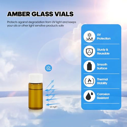 12PCS 4ml Amber Glass Small Vials with White Screw Caps & Plastic Stoppers - color: AMBER, size: 4ml
