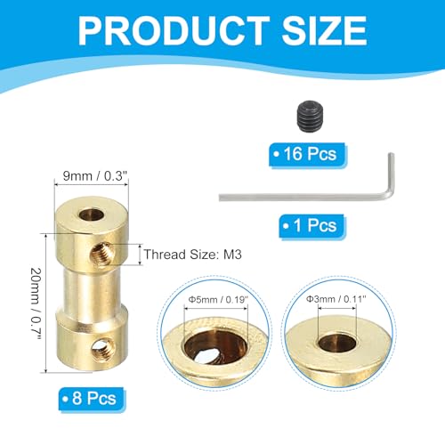 PATIKIL Brass Shaft Coupling Joint 3mm to 5mm, 8 Pcs Motor Shaft Coupler Extension Connector Rigid Sleeve Adapter Transmission Joint with Screws for RC Car Tires Shaft Motor - size: 3mm to 5mm