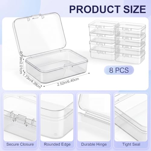 SATINIOR 8 Pcs Small Clear Plastic Container Box, 2.5×1.7×0.8in - size: 2.5×1.7×0.8in