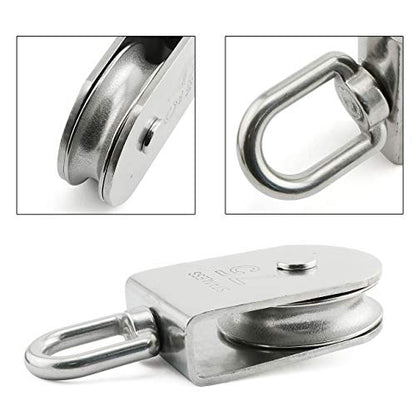 1-Pack M75 Single Pulley Block Stainless Steel Heavy Duty Hardware Single Wheel Swivel Rigging Lifting Wheel Fixed Pulley for Wire Rope Loading 750kg - size: 1-Pack M75