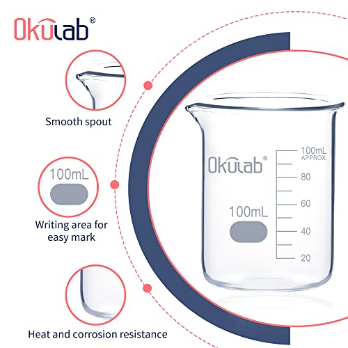 100mL Glass Beaker, Low Form, Graduated 3.3 Borosilicate Glass Beaker Set (case of 12) for Lab, Classroom, Craft, Kitchen, .BKLG100B12 - style: Vol.100ml, Case of 12