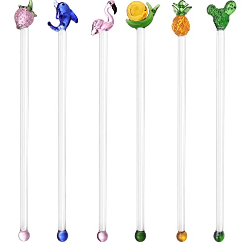 6 Pcs Glass Swizzle Stick,Reusable Drink Coffee Juice Milk Stirrers Cocktail,Liquor Stick for Coffee Bar
