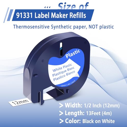 USUPERINK 5 Pack Plastic Letra Tag Label Tape Black on White/Yellow/Red/Green/Blue Compatible for Dymo Label Maker Refills 12mm x 4m for Dymo Letra tag Refills LT100H LT100T 200B QX50 - color: Black on Color