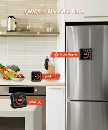 Digital Magnetic Visual Kitchen Timer, Up to 11H 59M Countdown & Count Up - color: Black