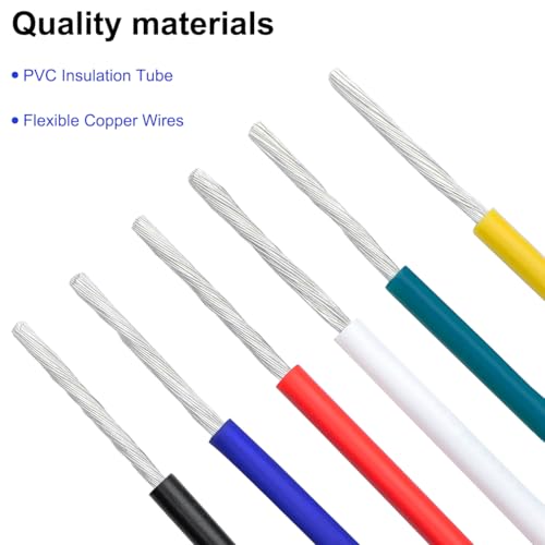 22 AWG Stranded Hookup Wire, 22 Gauge Tinned Copper Electrical Wires, 6 Colors x 16.4ft (98.4ft Total) Flexible PVC Wire Kit for Arduino, Breadboard, Electronics, 300V, VW-1