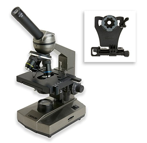 Carson Beginner 100-1000x Compound Student Microscope with Mechanical Stage, Universal Smartphone Digiscoping Adapter, and CarsonCam Phone App (MS-100SP) - style: Microscope + Adapter (MS-100SP)