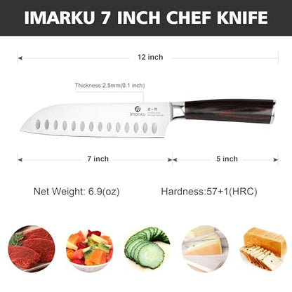 imarku Santoku Knife 7 Inch with Sharp Japanese High Carbon Stainless Steel - color: Brown and Silver