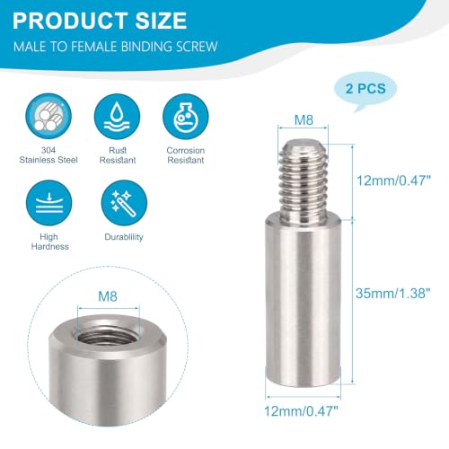 M8x35+12mm Standoff Extension Posts Screws Stainless Steel 2 Pcs - size: M8x35+12mm