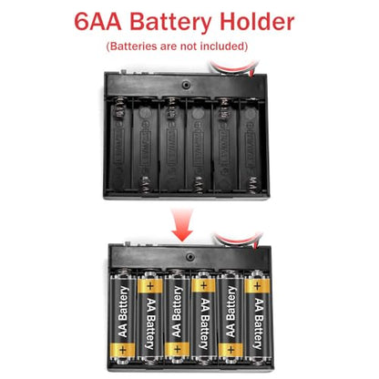 2PCS 9V (6 x 1.5V) 6AA Battery Holder Enclosures with Wire Leads and On/Off Switch Lid 9 Volt Battery Case with Hook Verclo and Solder Seal Wire Connectors