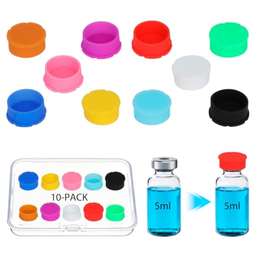 10Pack 5-10ml Vial Caps, 10-Color Reusable Silicone Peptide Vial Cap - color: 5ml Vial Caps - 10Pcs/10 Color