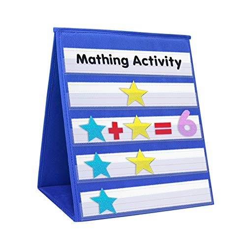 Tabletop Desktop Pocket Chart, Double-Sided and Self-Standing Mini Pocket Chart Stand for Individual or Small Group，Blue and Red (13"X 12") - color: 13"x12"