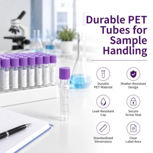 100 Pcs 3ml Plastic Tubes with Purple Caps for Laboratory Use - color: Purple-3ml-100